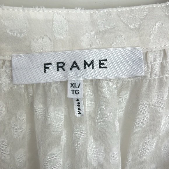 🛍️FRAME Spot Jacquard Silk Blend Smocked Peasant Blouse Off White XL - Picture 6 of 11